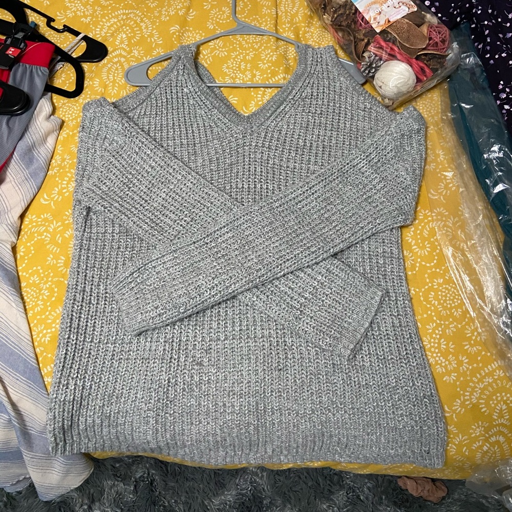 Grey open shoulder sweater